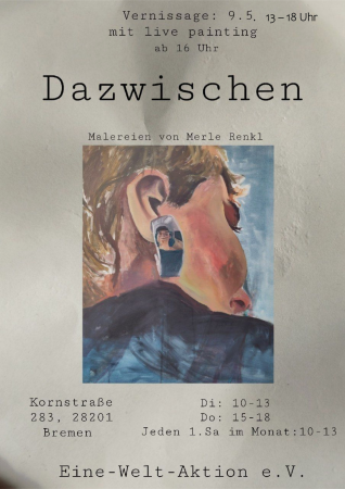 Merle Renkl Ausstellung "Dazwischen" Flyer Vernissage 9.5.26